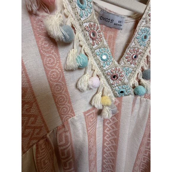 Civico 51 Boho Pom Pom Tassel‎ Dress | Made in Italy Size L Festival Vacation - Picture 3 of 8
